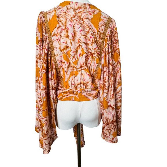 NWT Bohemian Small Band Of The Free Top Blouse Gold Blush Pink Paisley Print - Picture 6 of 12